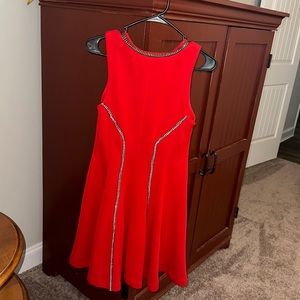 Red homecoming-date night dress with rhinestones